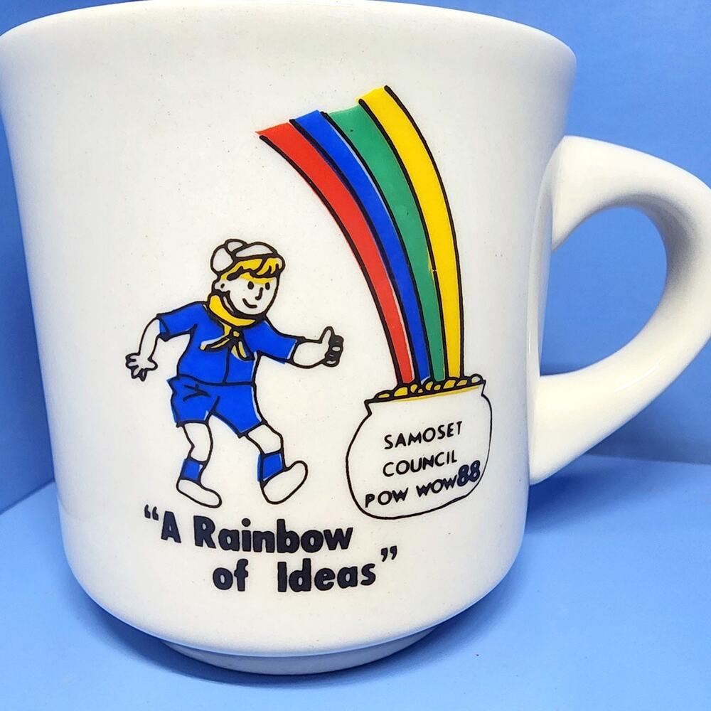 1988 "Rainbow Of Ideas" Samoset Council Pow Wow Boy Scouts Coffee Mug BSA